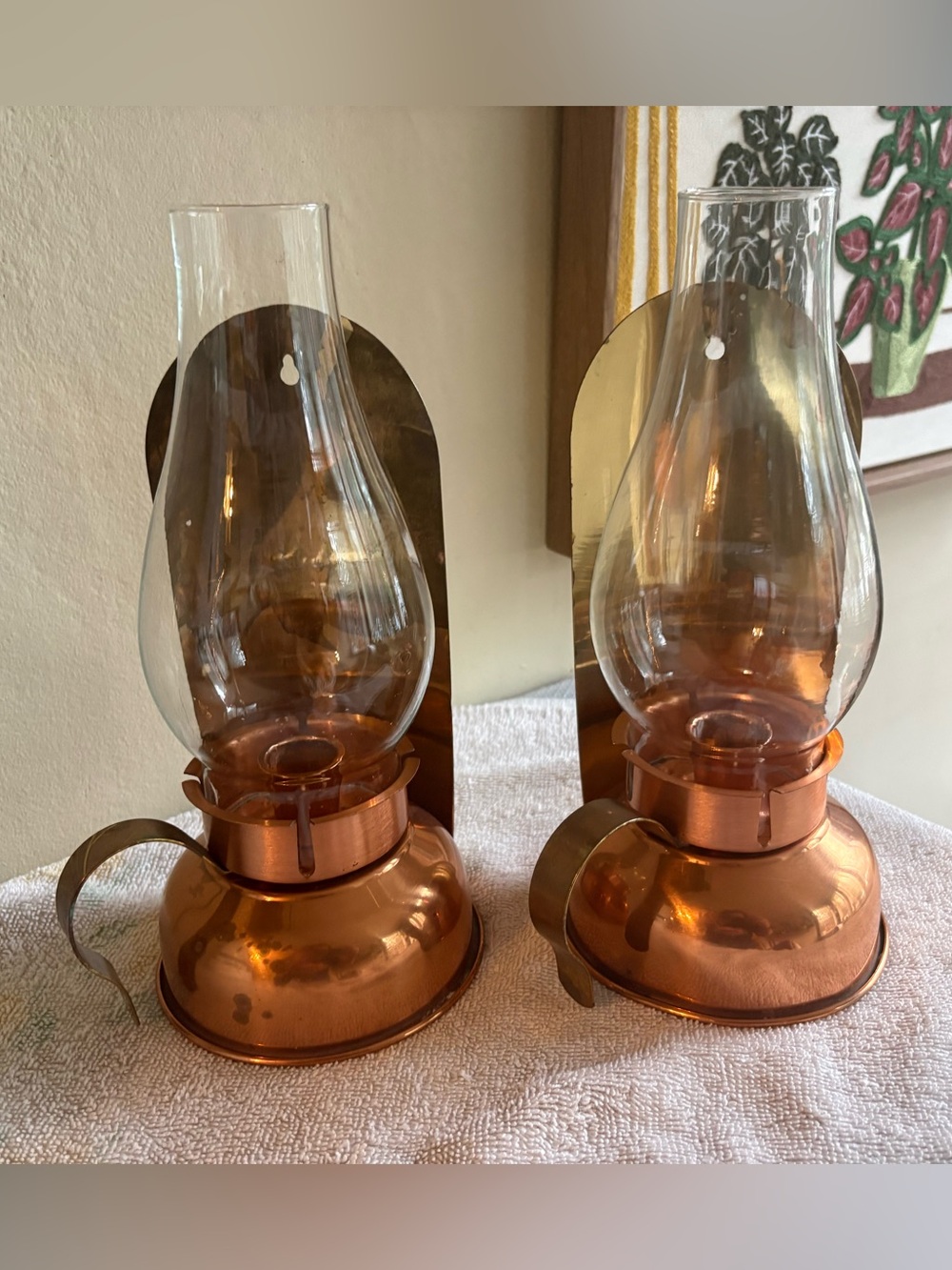 Set of 2 Vintage Coppercraft Guild Copper Hurricane Lamp Sconces